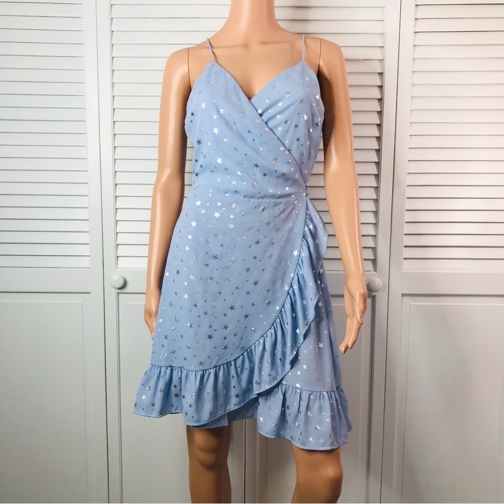 DOLLHOUSE Blue Silver Star Wrap Dress Size Medium